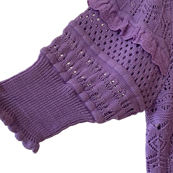 70/21 Pointelle Knit Crochet‎ Square-Neck Sweater Top NWT - Picture 8 of 13